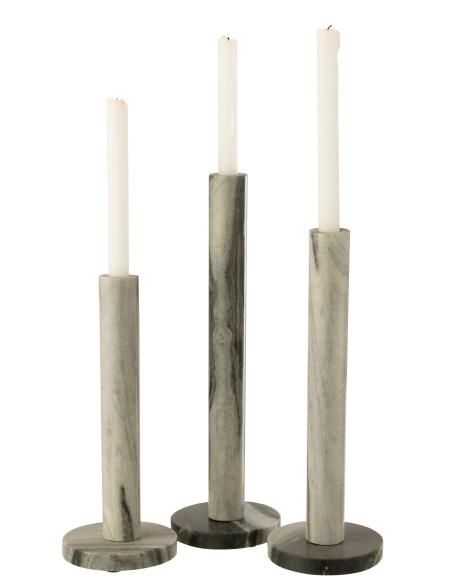 Lot de 3 bougeoirs en marbre noir et gris clair 30, 35 et 40 cm Vareno