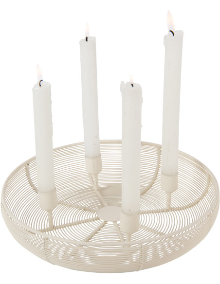 Chandelier rond blanc en fer pour 4 bougies 30,5 x 30,5 x 7 cm Kaelia
