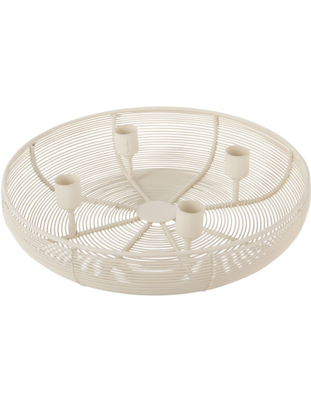 Chandelier rond blanc en fer pour 4 bougies 30,5 x 30,5 x 7 cm Kaelia