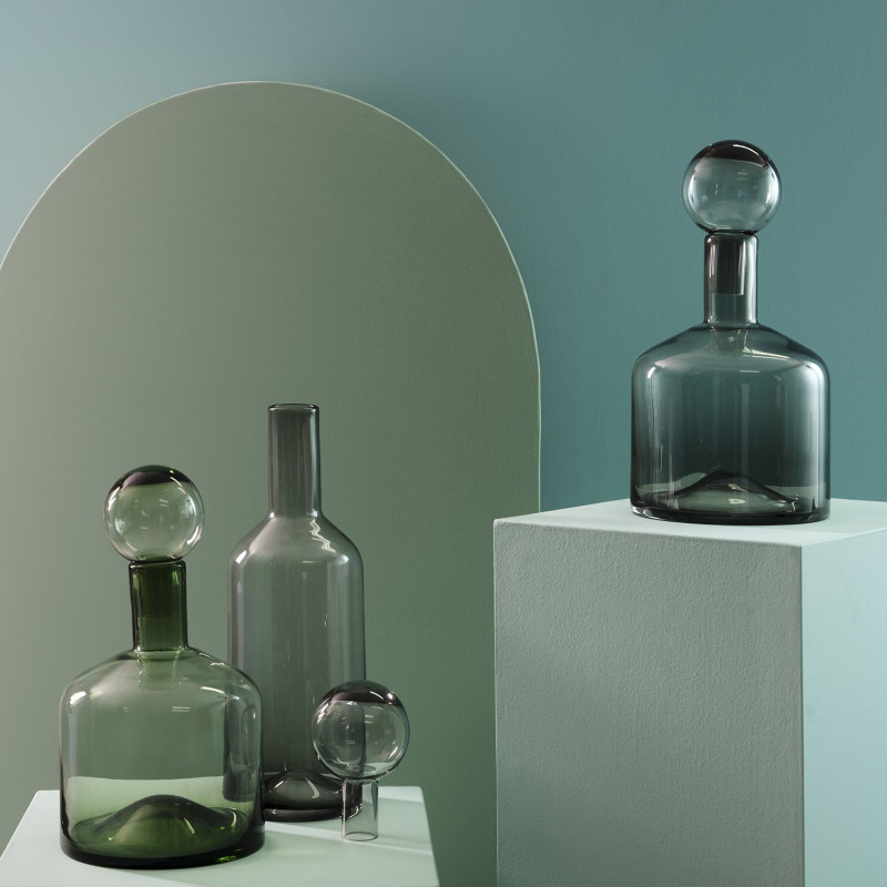 Vase avec bouchon en verre gris 15,5...