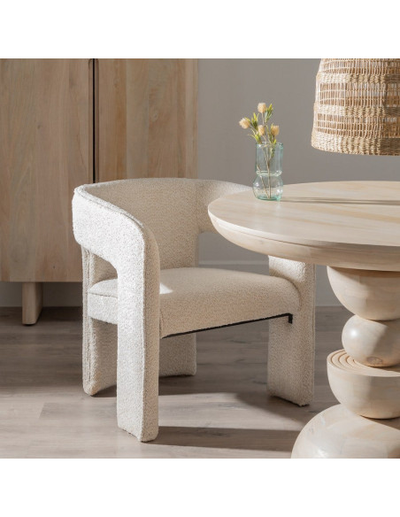 Fauteuil de salle à manger en tissu beige et structure bois 69 x 66 x 73 cm Wystan