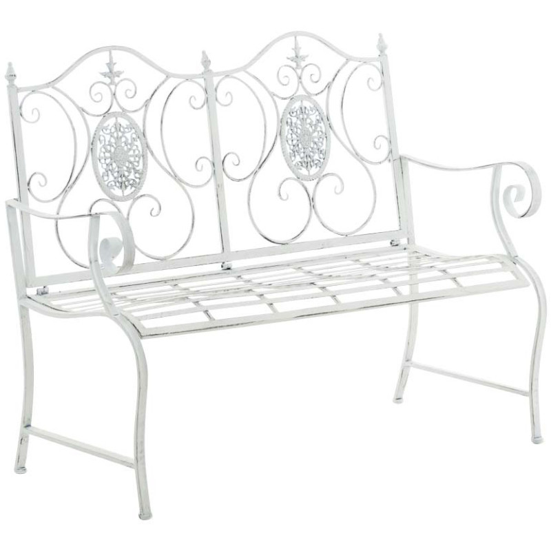 Banc de jardin en métal blanc antique...