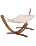 Hamac crème avec support en eucalyptus et toile coton polyester 400 x 120 x 107 cm Calinda
