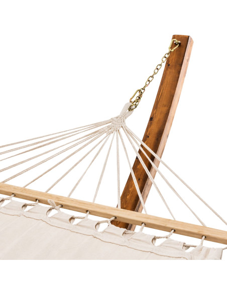 Hamac crème avec support en eucalyptus et toile coton polyester 400 x 120 x 107 cm Calinda