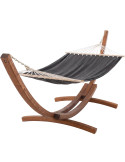Hamac gris avec support en eucalyptus et toile coton polyester 400 x 120 x 107 cm Calinda