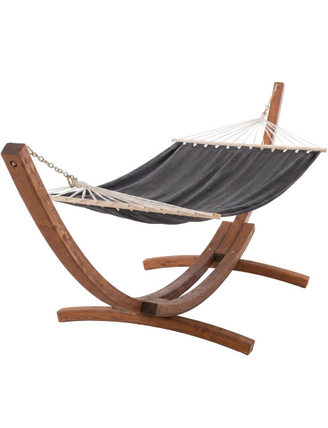 Hamac gris avec support en eucalyptus et toile coton...
