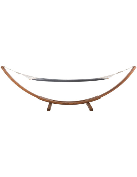 Hamac gris avec support en eucalyptus et toile coton polyester 400 x 120 x 107 cm Calinda