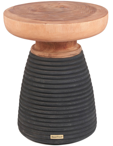 Table d’appoint en bois de suar noir et beige naturel 40 x 40 x 50 cm The End