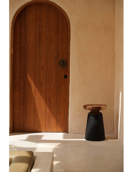 Table d’appoint en bois de suar noir et beige naturel 40 x 40 x 50 cm The End