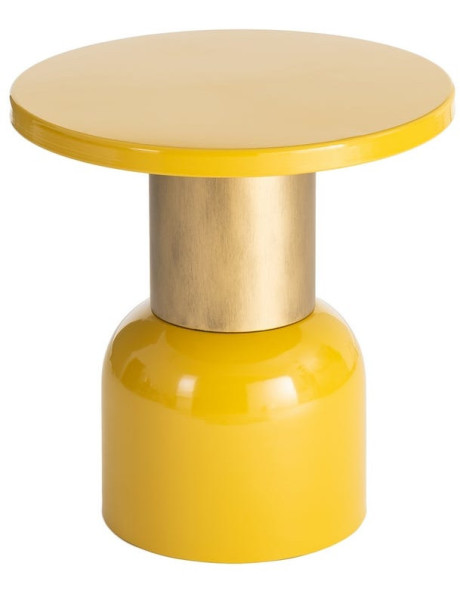 Table d’appoint ronde en métal jaune moutarde et doré 51...