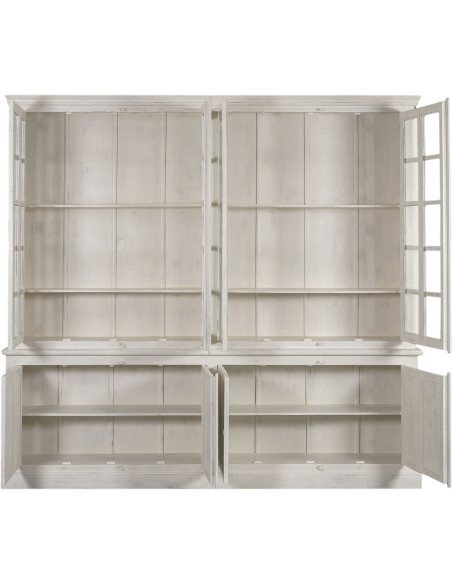 Vitrine vaisselier en teck et manguier blanc décapé 270 x 43 x 244 cm Alba