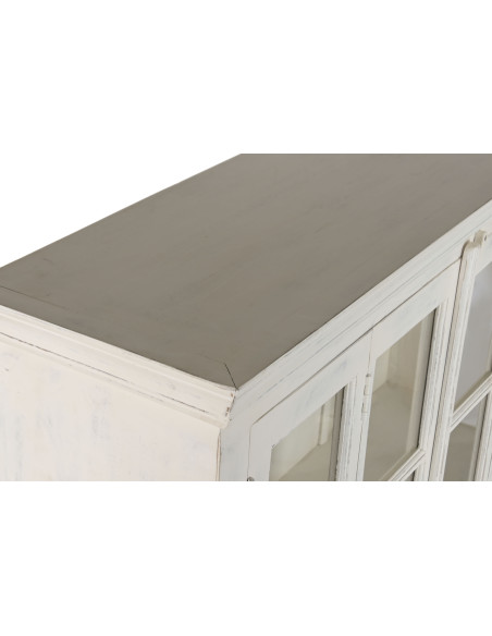 Vitrine vaisselier en teck et manguier blanc décapé 270 x 43 x 244 cm Alba