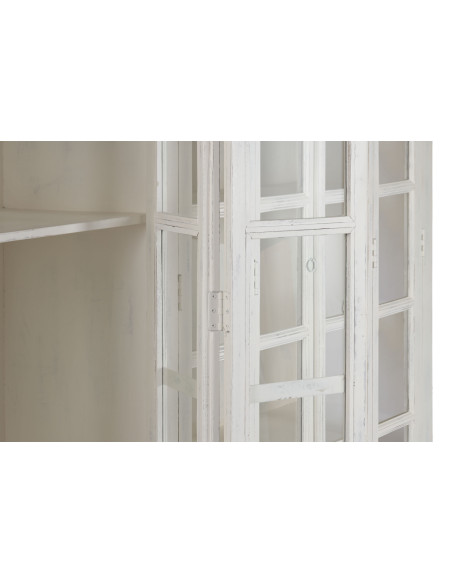 Vitrine vaisselier en teck et manguier blanc décapé 270 x 43 x 244 cm Alba