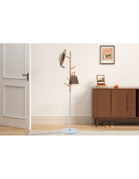 Porte-manteau sur pied en hêtre et métal blanc 37 x 57 x 172 cm Viola