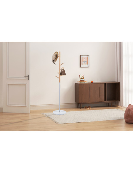 Porte-manteau sur pied en hêtre et métal blanc 37 x 57 x 172 cm Viola