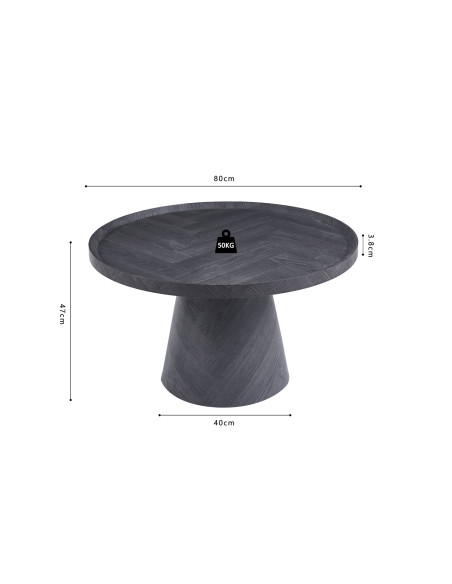 Table basse ronde en MDF finition gris foncé 80 x 80 x 47 cm Manus