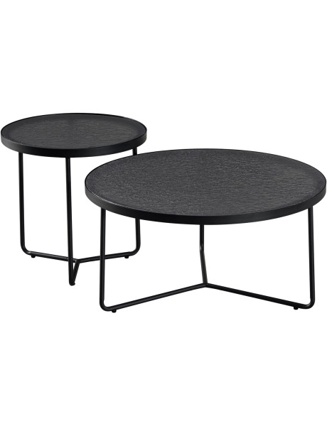 Tables basses gigognes rondes en verre gris et métal noir...