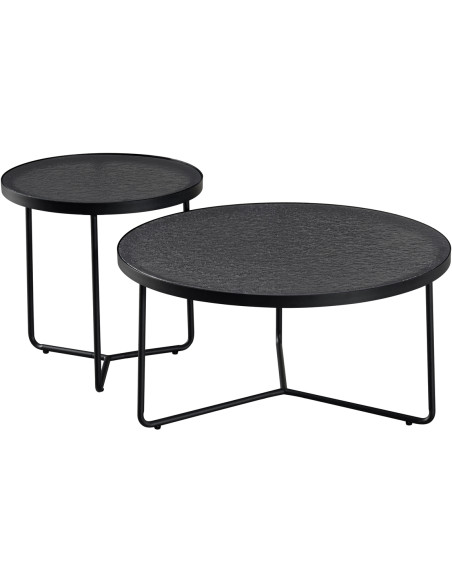 Tables basses gigognes rondes en verre gris et métal noir Melia