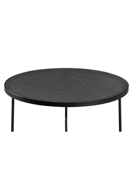 Tables basses gigognes rondes en verre gris et métal noir Melia