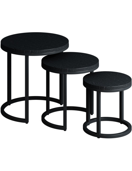 Tables basses gigognes rondes en manguier massif noir et métal noir Plano