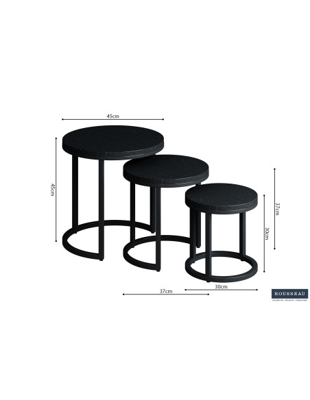 Tables basses gigognes rondes en manguier massif noir et métal noir Plano