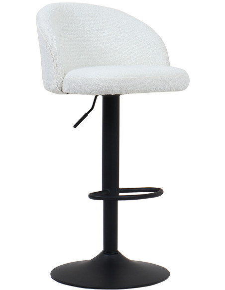 Tabouret de bar réglable en tissu bouclé blanc et métal noir 49 x 46 x 86 à 107 cm Arda