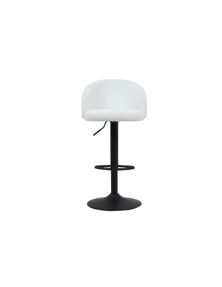 Tabouret de bar réglable en tissu bouclé blanc et métal noir 49 x 46 x 86 à 107 cm Arda