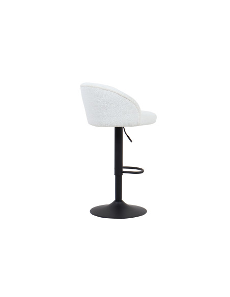 Tabouret de bar réglable en tissu bouclé blanc et métal noir 49 x 46 x 86 à 107 cm Arda