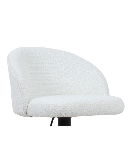 Tabouret de bar réglable en tissu bouclé blanc et métal noir 49 x 46 x 86 à 107 cm Arda