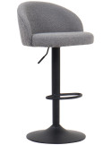 Tabouret de bar réglable en tissu bouclé gris clair et métal noir 49 x 46 x 86 à 107 cm Arda