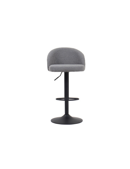 Tabouret de bar réglable en tissu bouclé gris clair et métal noir 49 x 46 x 86 à 107 cm Arda