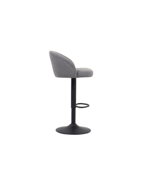Tabouret de bar réglable en tissu bouclé gris clair et métal noir 49 x 46 x 86 à 107 cm Arda
