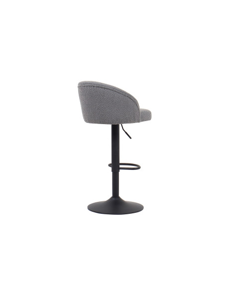 Tabouret de bar réglable en tissu bouclé gris clair et métal noir 49 x 46 x 86 à 107 cm Arda