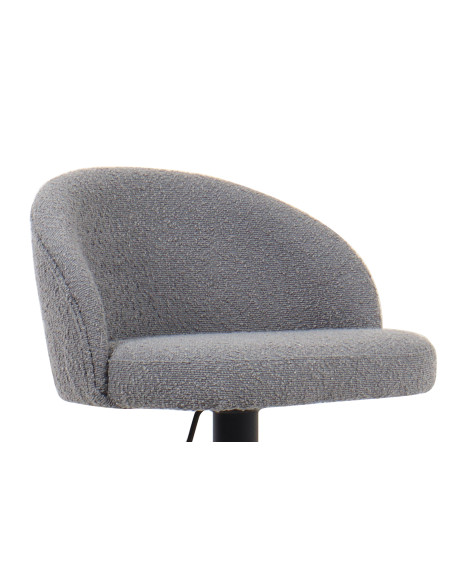 Tabouret de bar réglable en tissu bouclé gris clair et métal noir 49 x 46 x 86 à 107 cm Arda