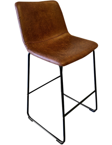 Tabouret de bar en revêtement PU cognac et métal noir 48 x 56 x 98 cm Mancia