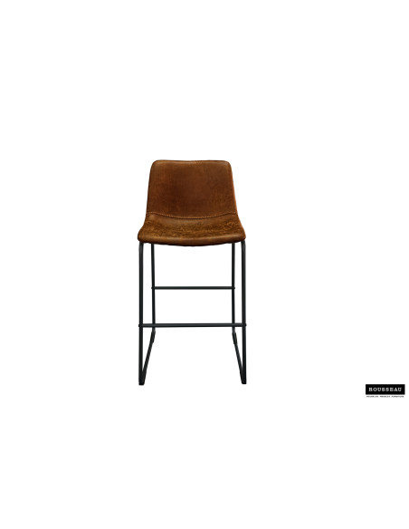 Tabouret de bar en revêtement PU cognac et métal noir 48 x 56 x 98 cm Mancia