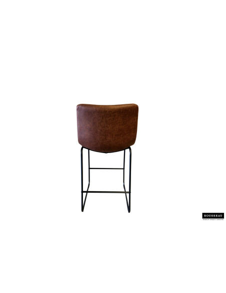 Tabouret de bar en revêtement PU cognac et métal noir 48 x 56 x 98 cm Mancia