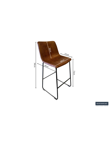 Tabouret de bar en revêtement PU cognac et métal noir 48 x 56 x 98 cm Mancia