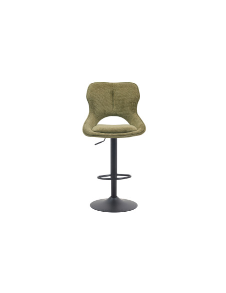 Tabouret de bar réglable en tissu vert olive recyclé et métal noir 51 x 53 x 100 à 121 cm Mori