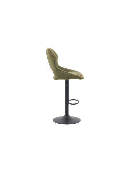 Tabouret de bar réglable en tissu vert olive recyclé et métal noir 51 x 53 x 100 à 121 cm Mori