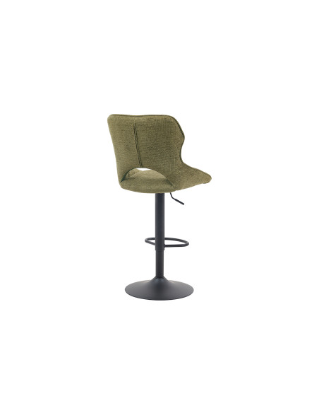 Tabouret de bar réglable en tissu vert olive recyclé et métal noir 51 x 53 x 100 à 121 cm Mori