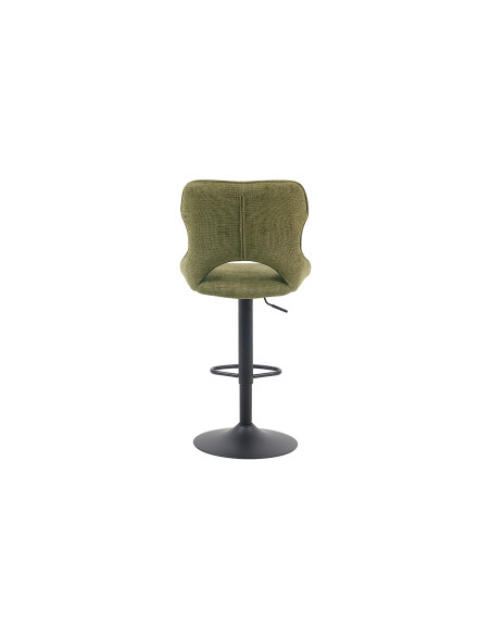 Tabouret de bar réglable en tissu vert olive recyclé et métal noir 51 x 53 x 100 à 121 cm Mori