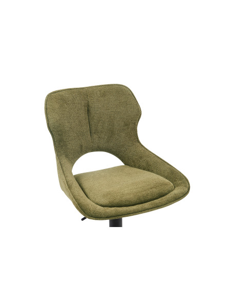 Tabouret de bar réglable en tissu vert olive recyclé et métal noir 51 x 53 x 100 à 121 cm Mori
