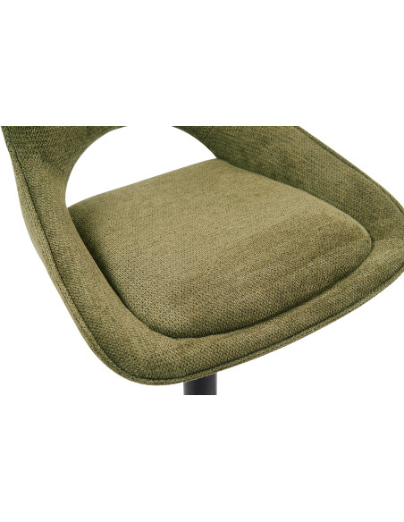 Tabouret de bar réglable en tissu vert olive recyclé et métal noir 51 x 53 x 100 à 121 cm Mori