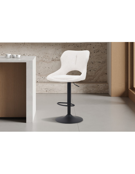 Tabouret de bar réglable en tissu beige recyclé et métal noir 51 x 53 x 100 à 121 cm Mori
