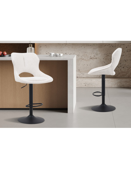 Tabouret de bar réglable en tissu beige recyclé et métal noir 51 x 53 x 100 à 121 cm Mori