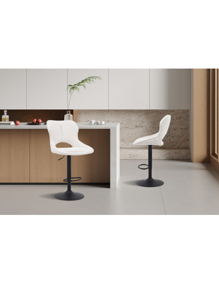 Tabouret de bar réglable en tissu beige recyclé et métal noir 51 x 53 x 100 à 121 cm Mori