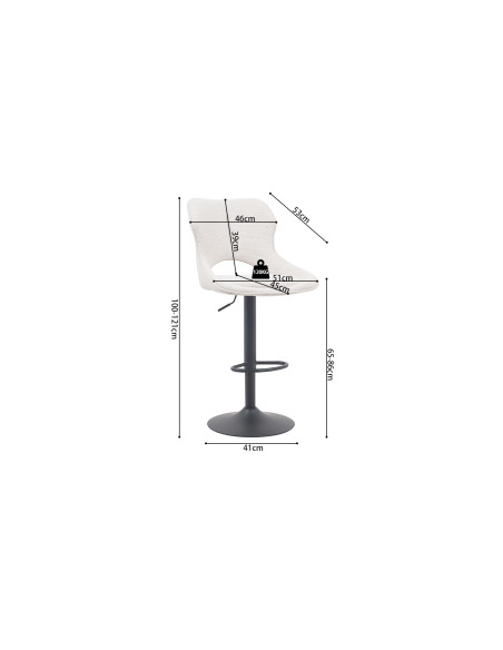 Tabouret de bar réglable en tissu beige recyclé et métal noir 51 x 53 x 100 à 121 cm Mori