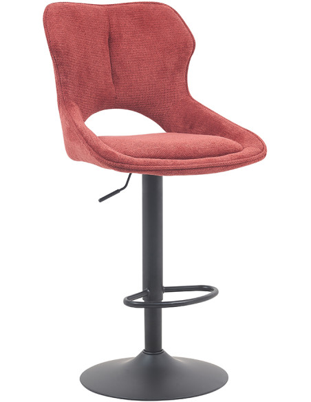 Tabouret de bar réglable en tissu rouge terracotta recyclé et métal noir 51 x 53 x 100 à 121 cm Mori