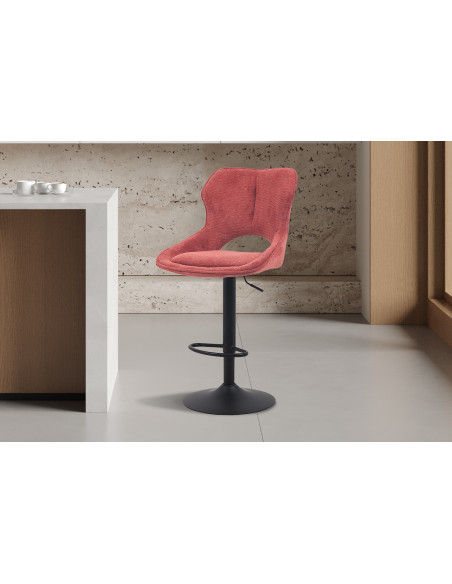 Tabouret de bar réglable en tissu rouge terracotta recyclé et métal noir 51 x 53 x 100 à 121 cm Mori